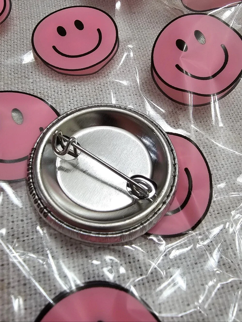 She/Her Pinback button LGBTQI+ metallic Silver & Black holographic effect NWOT